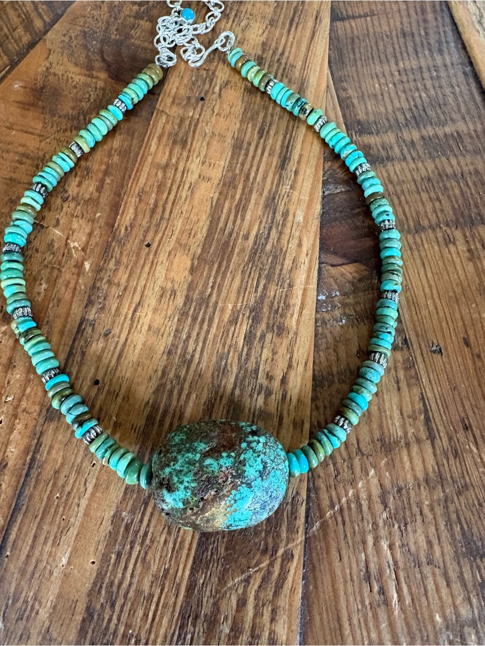 Stunning natural Turquoise Beaded  Necklace with silver beads and extender